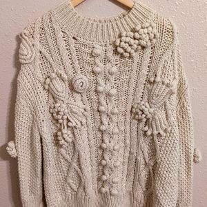 Zara Knit Sweater Women's Medium M Chunky Cable Knit Long Sleeve Pullover Cream.